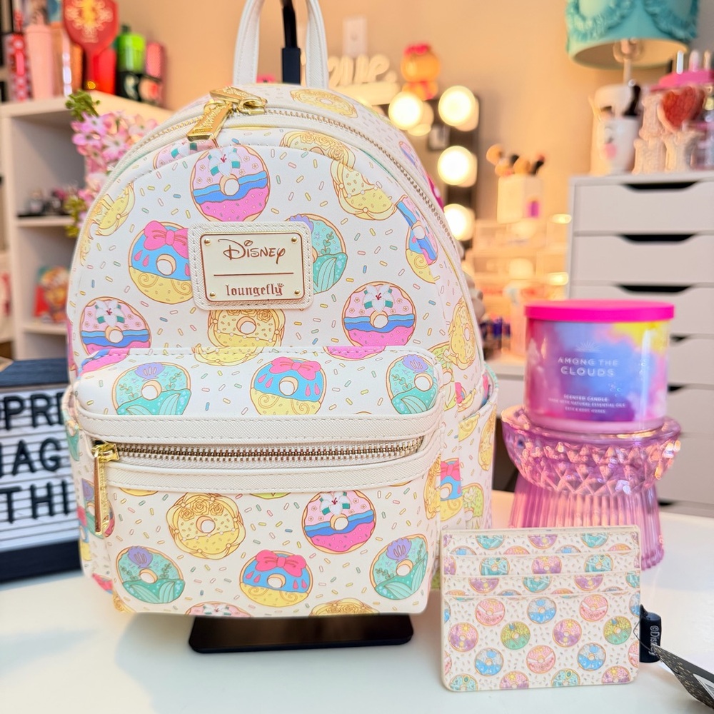 NWT Disney Princess Donuts Loungefly Backpack + Card Holder 🍩